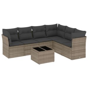vidaXL set de sofás de jardín 7 piezas con cojines ratán pe gris