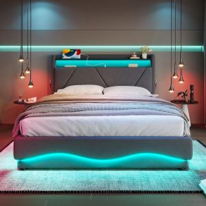 Sofá cama estofado com arrumação 160x200cm cinza escuro