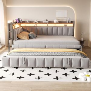 Sofá cama convertible 90x200cm com sommier e arrumação cinzento
