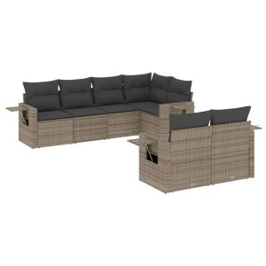 vidaXL set de sofás de jardín 7 piezas con cojines ratán pe gris
