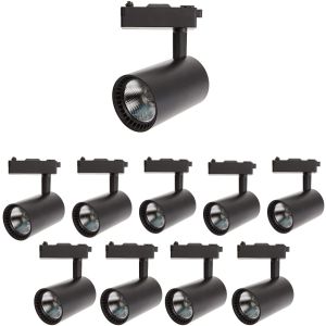 10x spotlight LED rail preto 30w, branco 6000k, 2200 lm, 220v monofásico