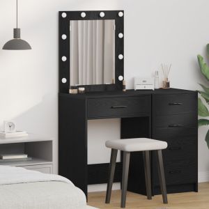 Mesa de maquilhagem  com luzes LED carvalho preto 50x41x135 cm wf796420