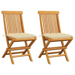 Cadeiras de jardim c/ almofadões branco nata 2 pcs teca maciça