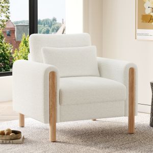 Poltrona individual em tecido teddy branco com almofada grossa