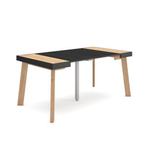 Mesa extensível, 160x90x73cm, carvalho e preto, pés de madeira rf3041
