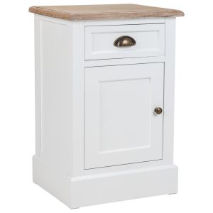 Mesa de centro de madeira com 1 gaveta e 1 porta, acabamento branco
