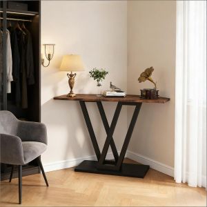 Consola estreita em metal e madeira preto 80x110x30cm