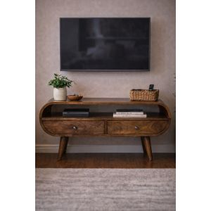Artisan Furniture Móvel Multimédia Maciço Arredondado, 2 Gavetas
