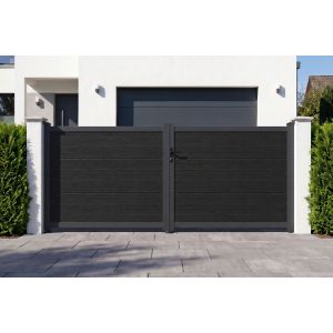 Portão athos compósito cinza 3,5x1,6 m moldura alumínio