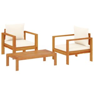 vidaXL set de sofás de jardín con cojines 3 pzas madera maciza acacia