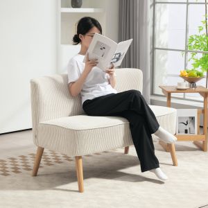 Sofá 2 lugares sem braços madeira creme branco 117 cm