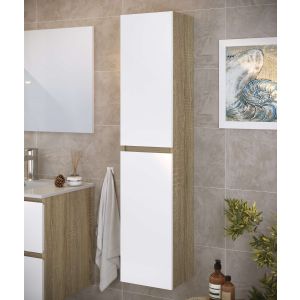 Coluna da casa de banho neli 2 portas 140x30x27 cm carvalho e branco t-bath