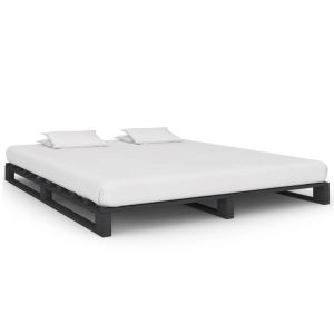Cama em paletes pinho maciço 180x200 cm cinzento