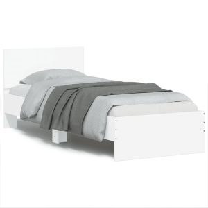 Cama com cabeceira e luzes LED 75x190 cm branco seaw2388
