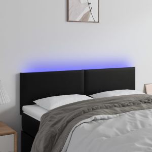 Cabeceira de cama c/ LED couro artificial 144x5x78/88 cm preto ptob1265