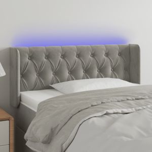 Cabeceira de cama c/ luzes LED veludo 93x16x78/88cm cinza-claro ptob6469