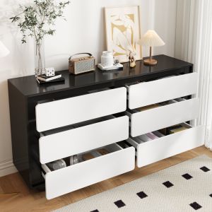 Aparador com 6 gavetas preto e branco 74,5x140x38cm