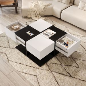 Mesa de centro com 2 gavetas preto e branco 35,5x70x70cm