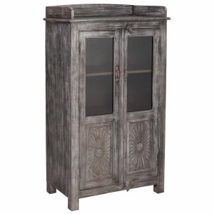 Vitrina 2 portas em madeira envelhecida acabamento artesanal 74x41x128