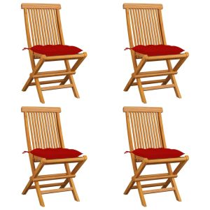 vidaXL sillas de jardín 4 uds con cojines rojos madera de teca