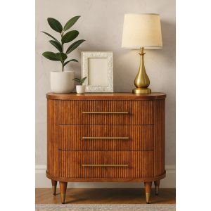 Artisan furniture cómoda emerson ribbed com 3 gavetas em madeira maciça