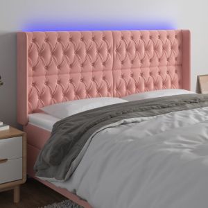 Cabeceira de cama c/ luzes LED veludo 183x16x118/128 cm rosa ptob3432