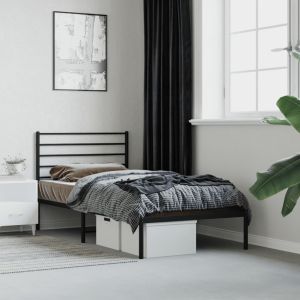 Cama com cabeceira 90x200 cm metal preto pt7899