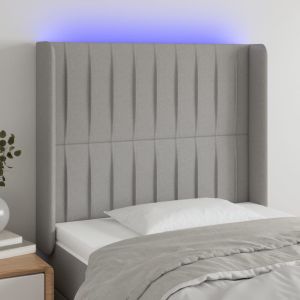 Cabeceira cama c/ luzes LED tecido 83x16x118/128 cm cinza-claro ptob6569
