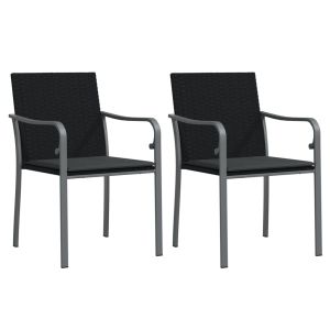 Cadeiras jardim c/ almofadões 2 pcs 56x59x84 cm vime pe preto