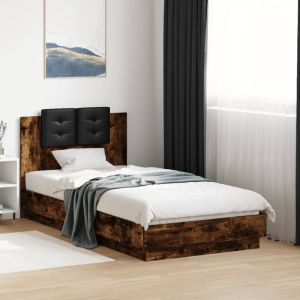 Cama c/ cabeceira/luzes LED 75x190 cm carvalho fumado seaw2319
