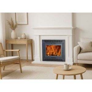Lareira de embutir a lenha Zeux, 11 kW / lenha de 60 cm / combustão tripla