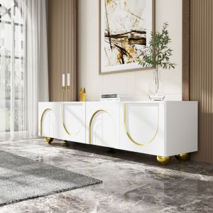Móvel de tv 4 portas branco e dourado 44x170x38cm
