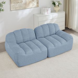 Sofá modular 2 lugares sem estrutura em fleece granulado azul