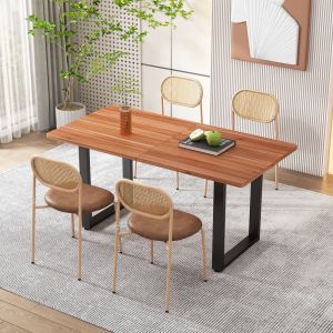 Conjunto de 4 cadeiras de jantar em pu castanho com rattan e pés metálicos