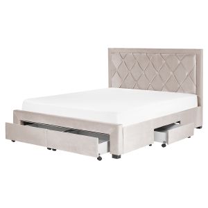 Cama com gavetas de arrumação lievin veludo creme 160 x 200 cm