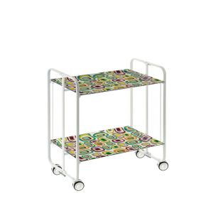 Carrinho de serviço dobrável bauhaus, armação de metal branco, 2 bandejas