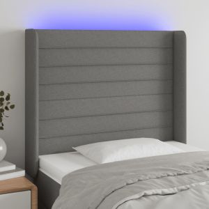 Cabeceira de cama c/ LED tecido 103x16x118/128 cm cinza-escuro ptob4366