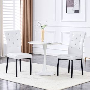 Cadeira de jantar retro em PVC preto e branco com pernas metálicas