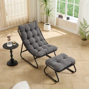Cadeira de jardim com apoio para pés cinzento aço 65x78x86cm