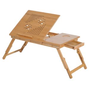 Mesa para portátil 55x35x(22-30) cm bambu color marrón Homcom, casa - mesas