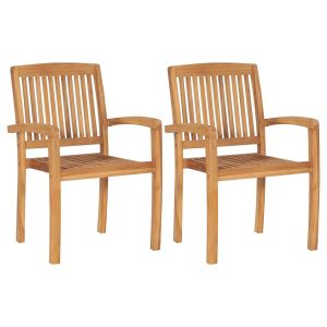 Cadeiras de jantar empilháveis ​​para jardim 2 peças madeira de teca maciça