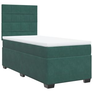 vidaXL cama box spring con colchón terciopelo verde oscuro 100x200 cm