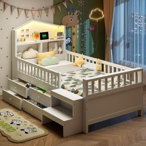 Cama infantil 90x200 branca com 4 gavetas, LED e usb-c