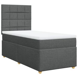 vidaXL cama box spring con colchón tela gris oscuro 100x200 cm