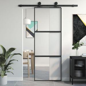 Porta deslizante 76x205 cm vidro temperado e alumínio preto ptxt2653