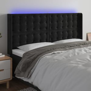 Cabeceira de cama c/ luzes LED veludo 183x16x118/128 cm preto ptob9996