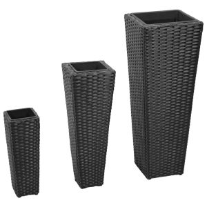 Floreiras de jardim altas 3 pcs vime pe preto