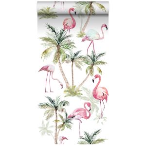 Estahome papel de parede xxl flamingos cor-de-rosa 50 x 900 cm