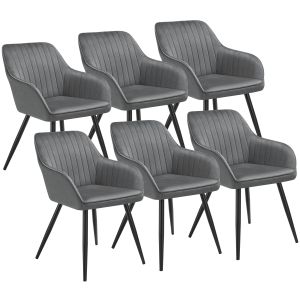 6 cadeiras de sala de jantar de terciopelo e acolchoada cinzento/preto