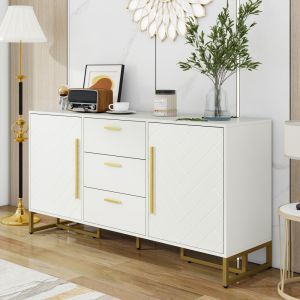 Aparador branco com 2 portas e 3 gavetas para sala e jantar
